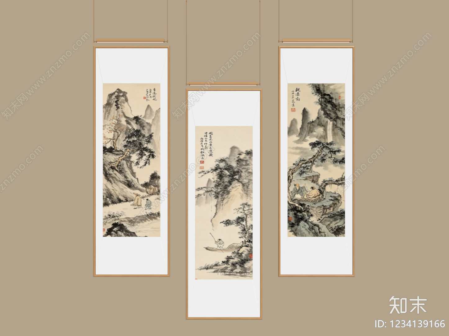 新中式山水画SU模型下载【ID:1234139166】