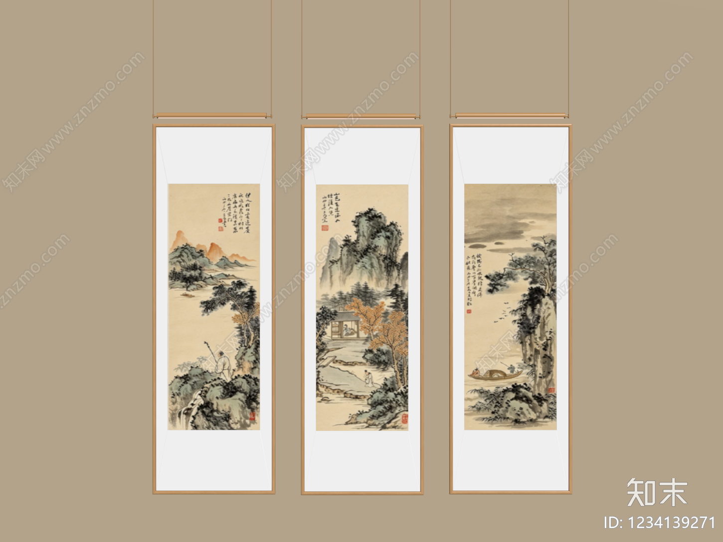 新中式山水画SU模型下载【ID:1234139271】