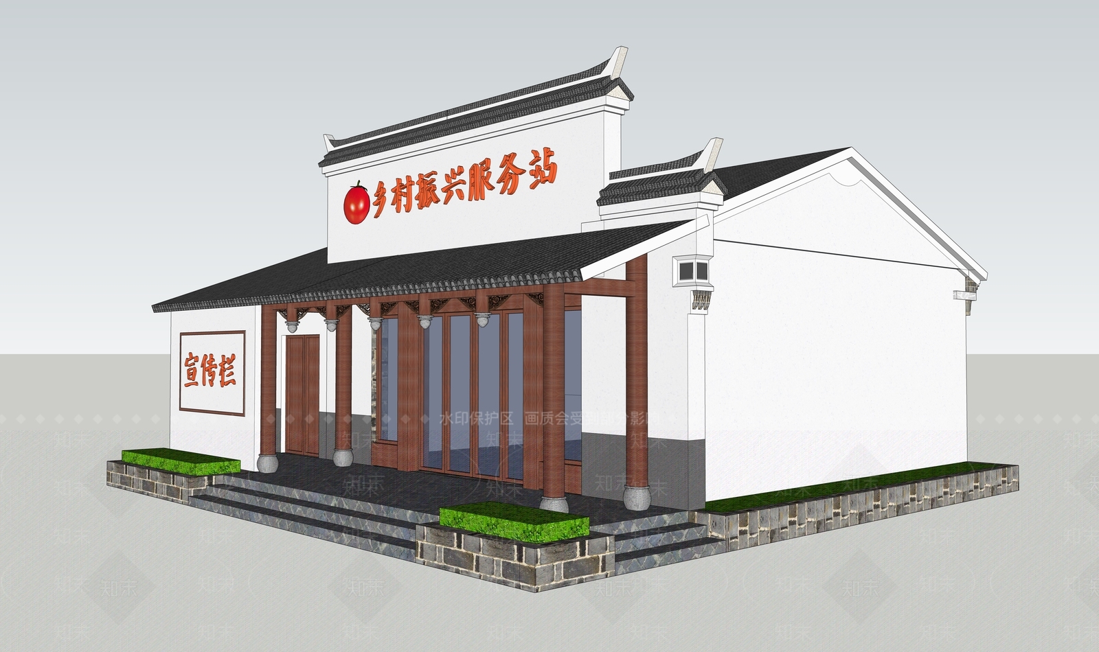 新中式社区服务中心SU模型下载【ID:1234140298】