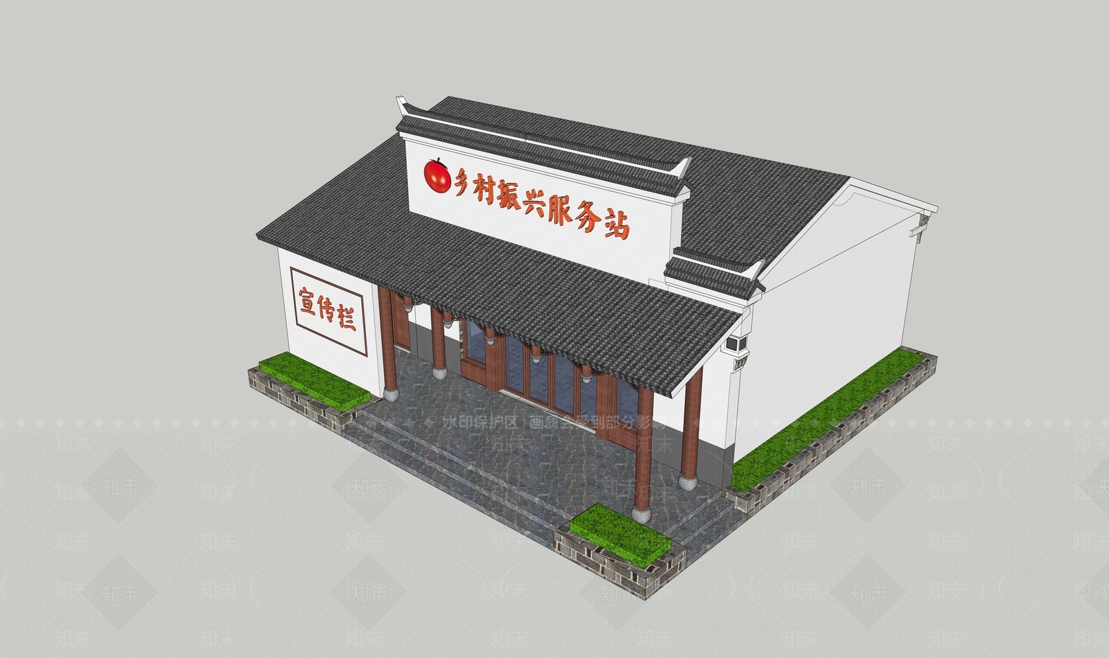 新中式社区服务中心SU模型下载【ID:1234140298】