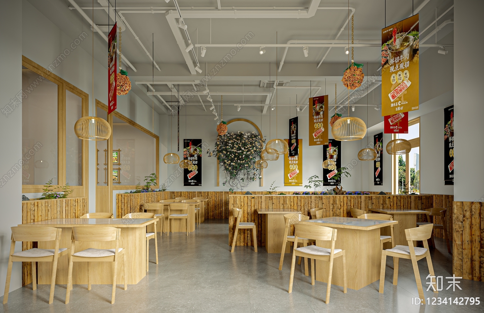 原木风火锅店3D模型渲染效果图