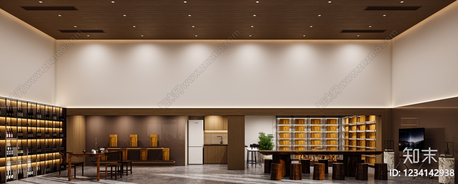 新中式烟酒店3D模型渲染效果图