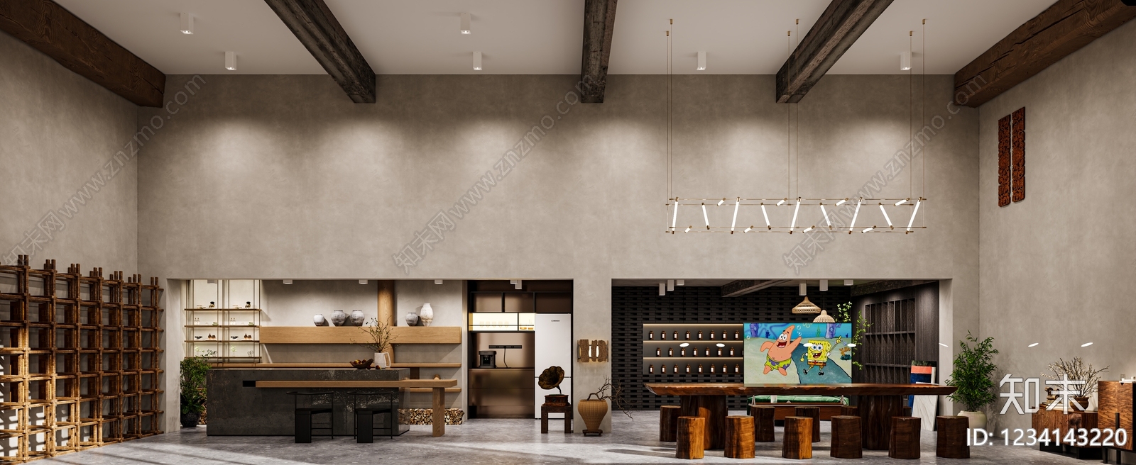 侘寂烟酒店3D模型渲染效果图