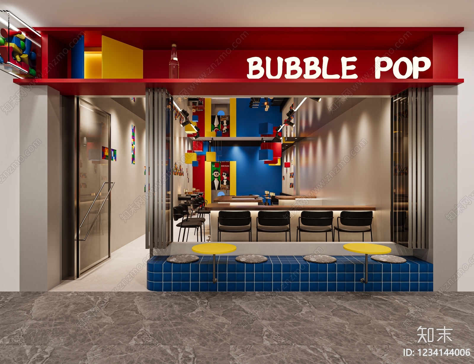 孟菲斯奶茶店3D模型渲染效果图