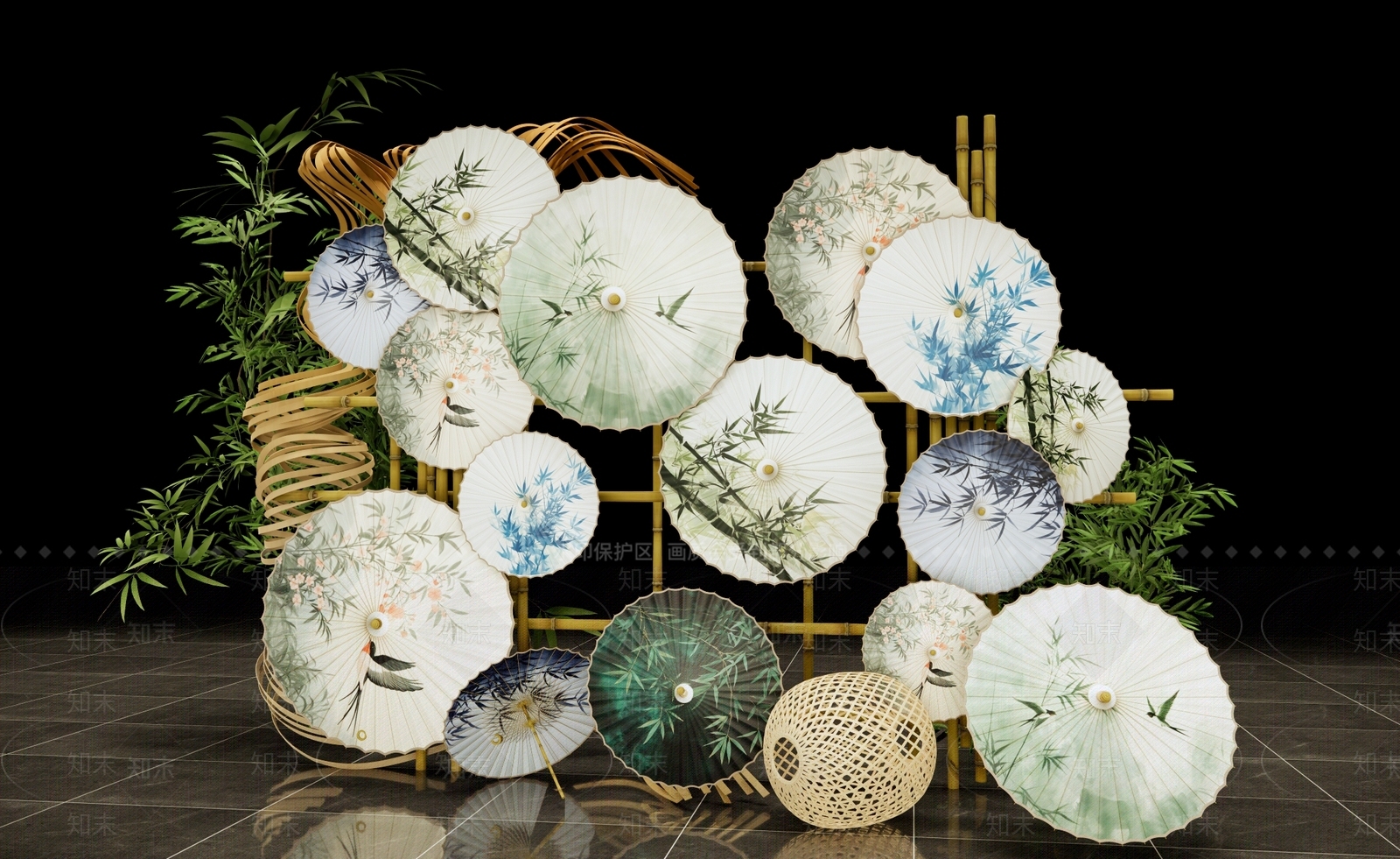 新中式打卡墙SU模型下载【ID:1234144573】