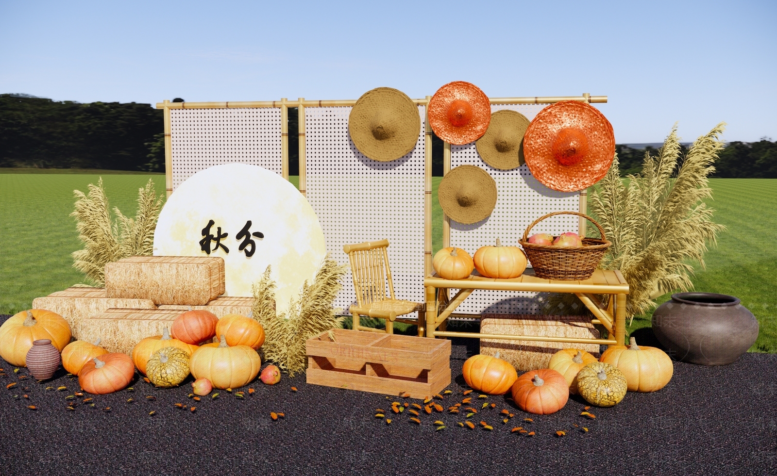 新中式秋季美陈SU模型下载【ID:1234144576】