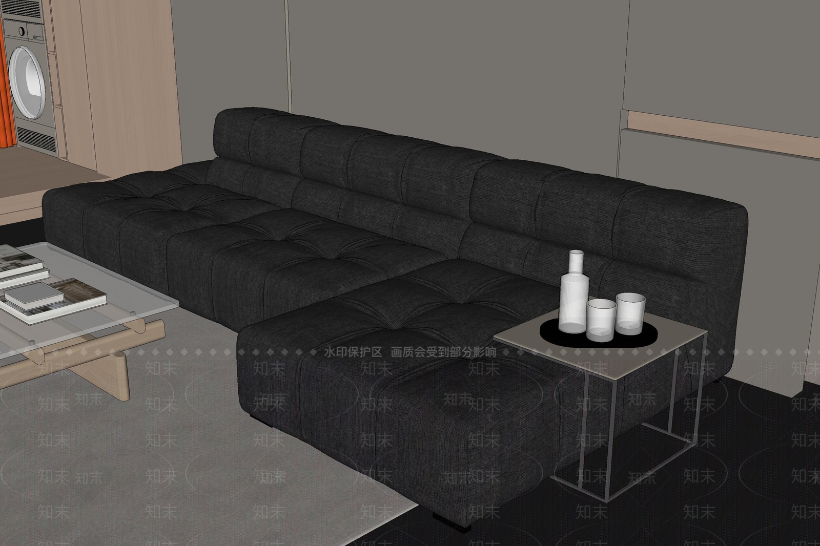 意式极简L型沙发SU模型下载【ID:1234156372】