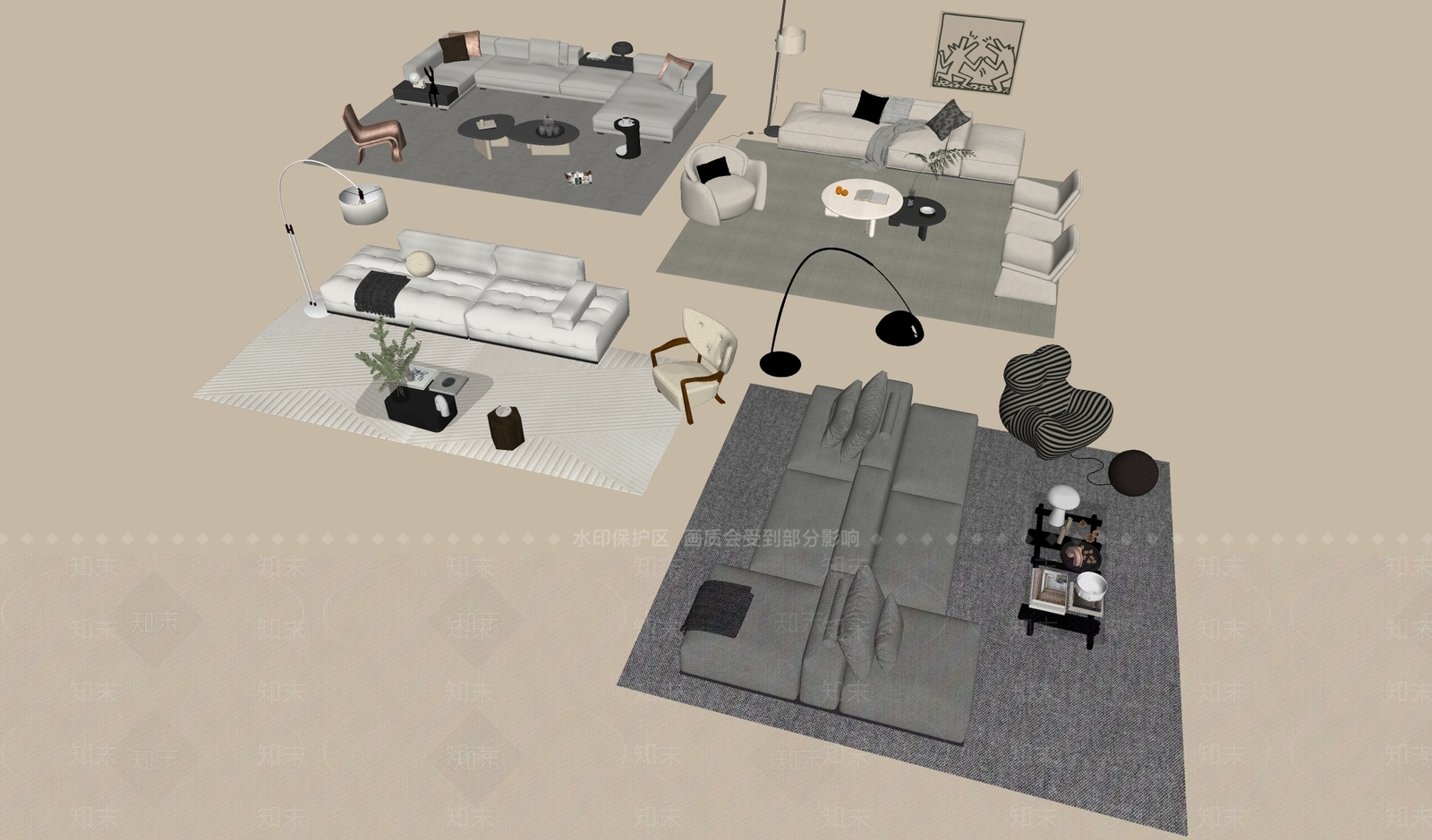 奶油风沙发组合3D模型下载【ID:1234165459】