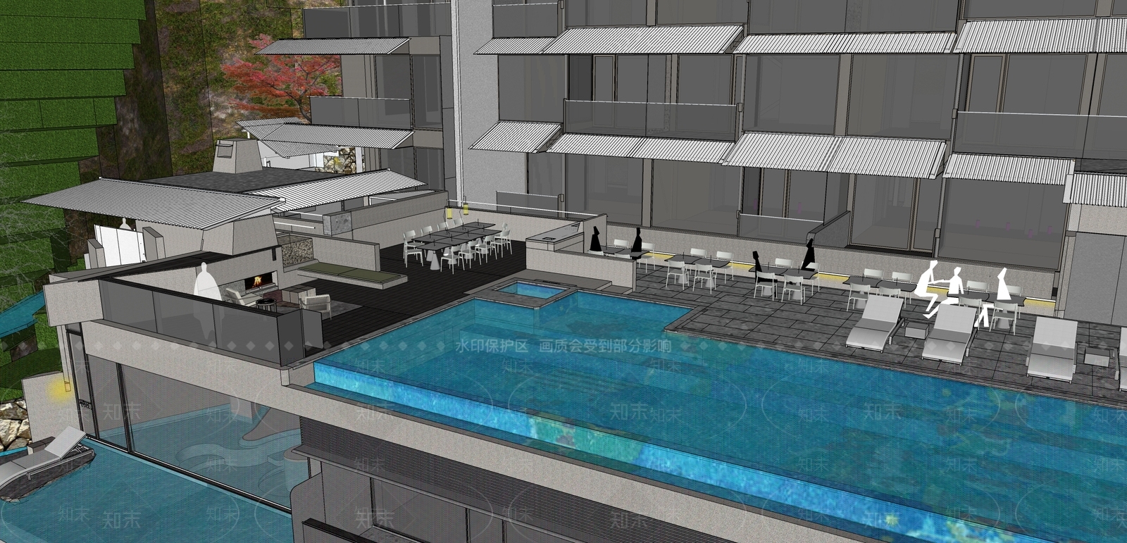 新中式景观民宿建筑SU模型下载【ID:1234166495】
