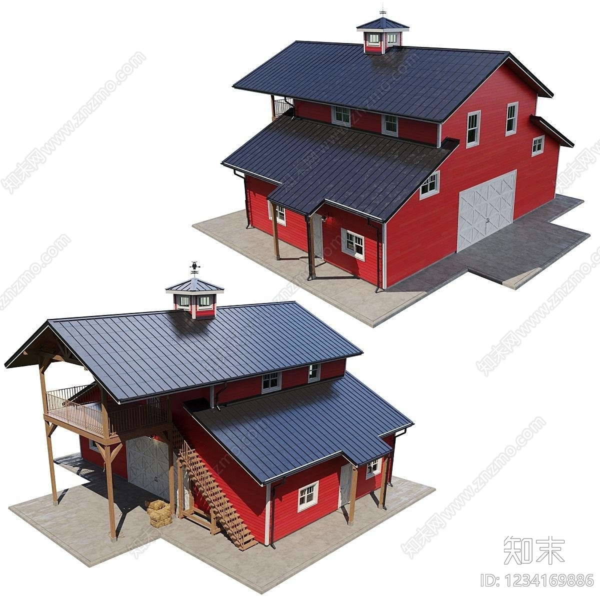 美式住宅建筑3D模型下载【ID:1234169886】