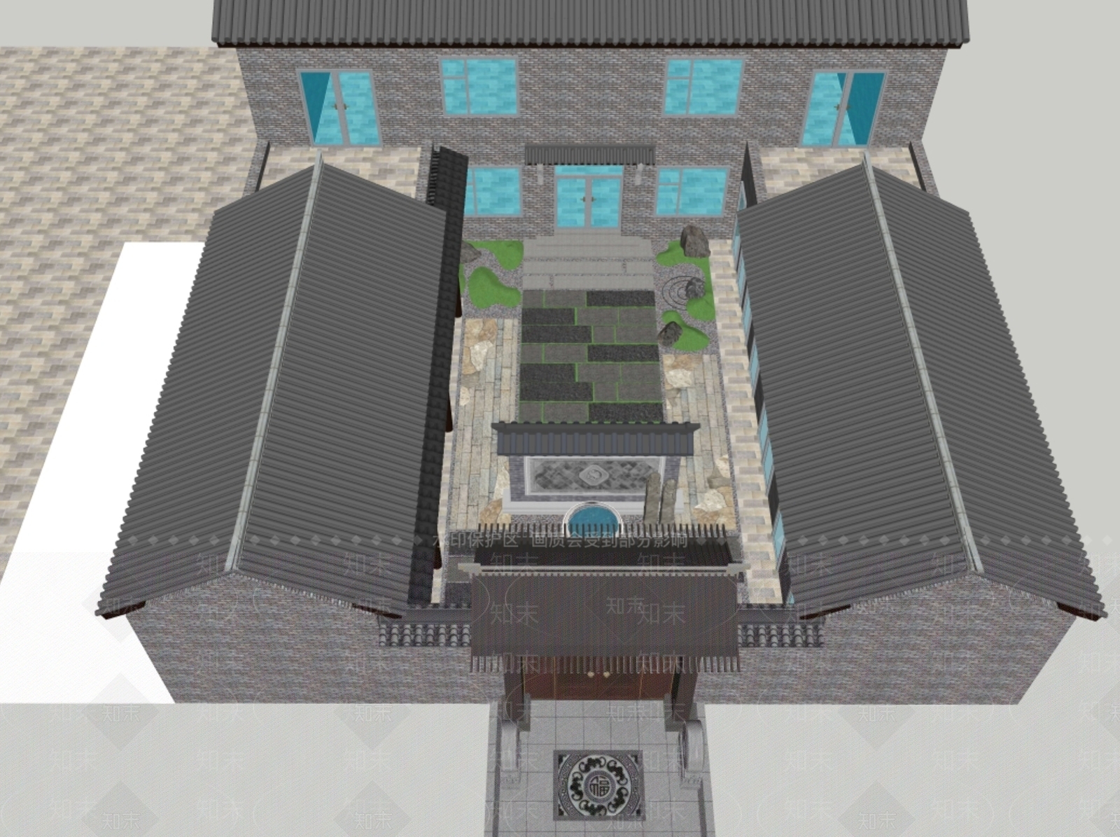 新中式景观乡村庭院SU模型下载【ID:1234169909】