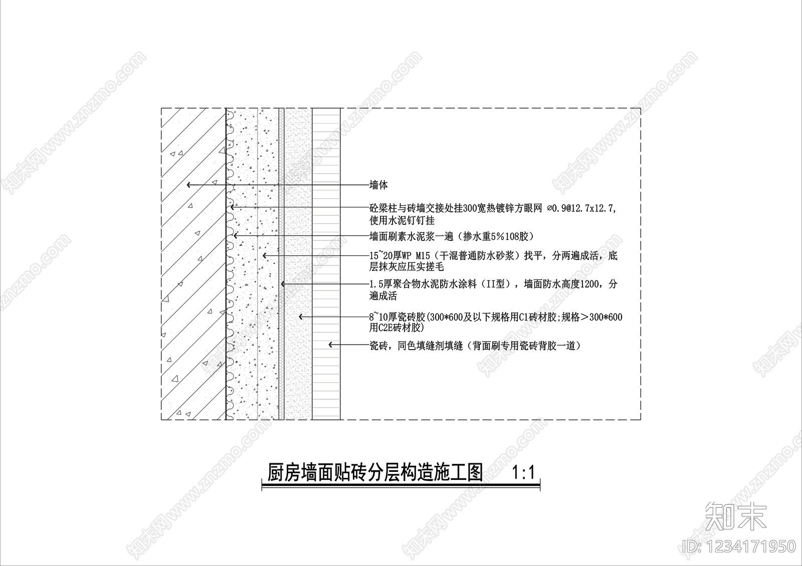 墙面节点cad施工图下载【ID:1234171950】