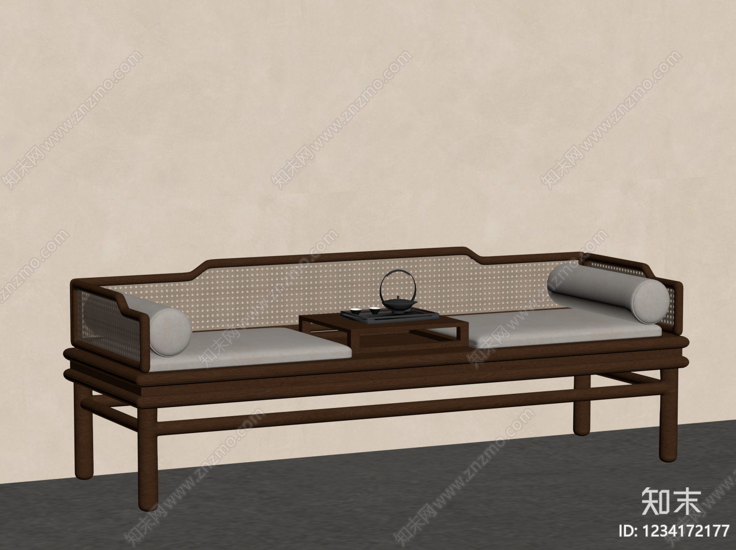 新中式罗汉床3D模型下载【ID:1234172177】