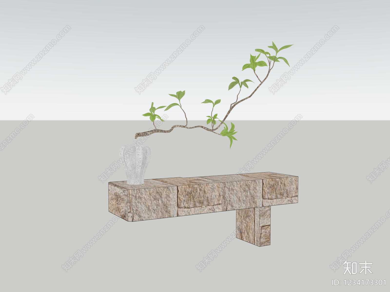 禅意绿植摆件SU模型下载【ID:1234173301】