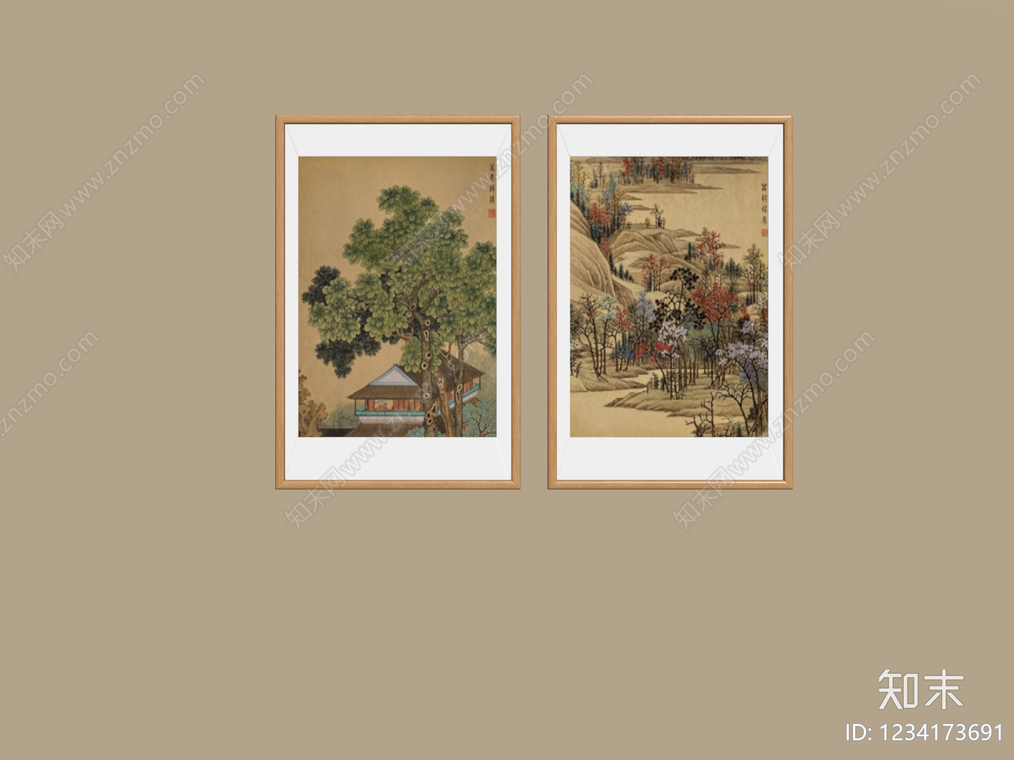 新中式山水画SU模型下载【ID:1234173691】