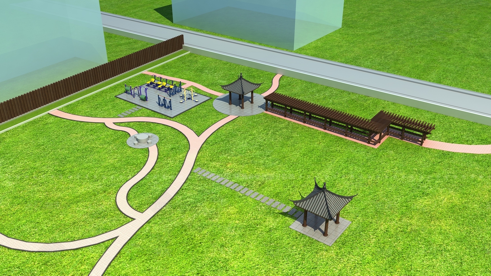 新中式景观休憩花园3D模型下载【ID:1234173965】