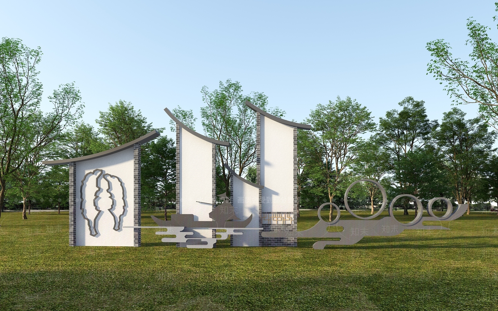 新中式景观景墙3D模型下载【ID:1234175643】