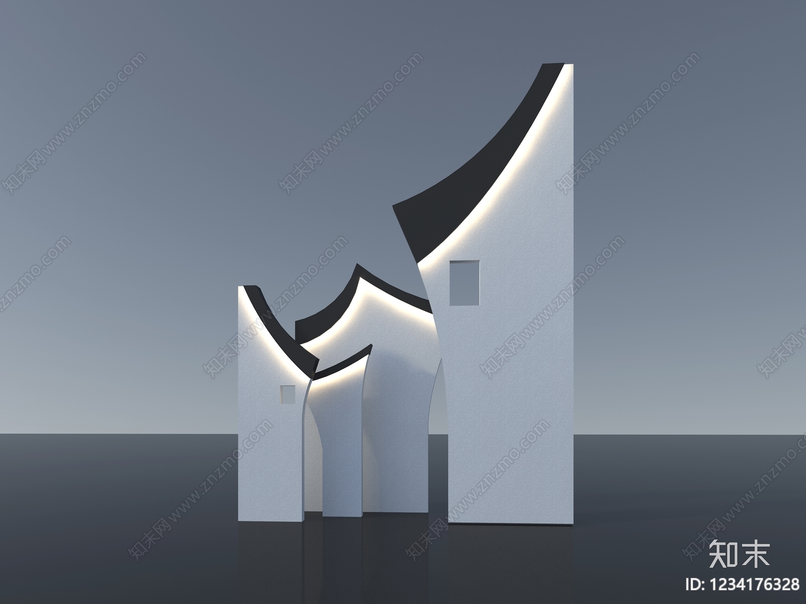新中式景墙3D模型下载【ID:1234176328】