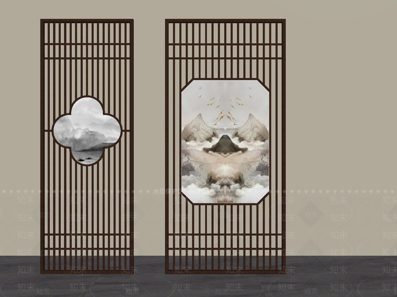 新中式屏风SU模型下载【ID:1234177637】