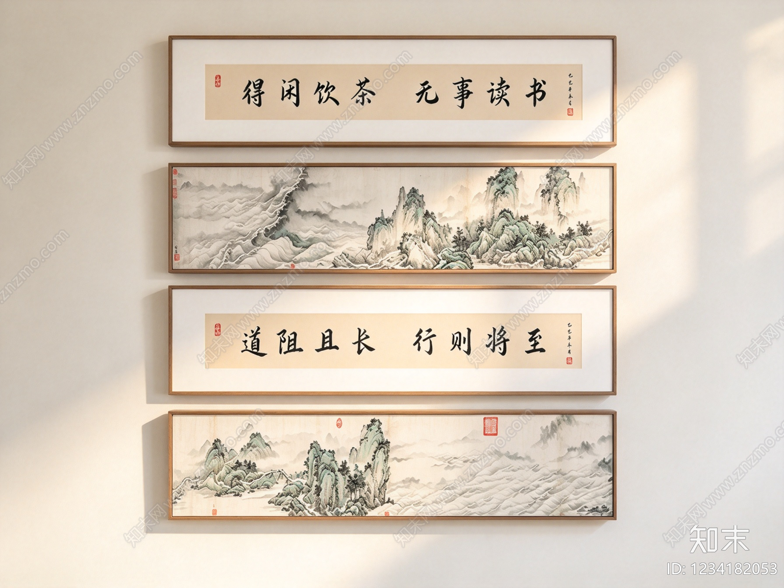 新中式挂画组合SU模型下载【ID:1234182053】