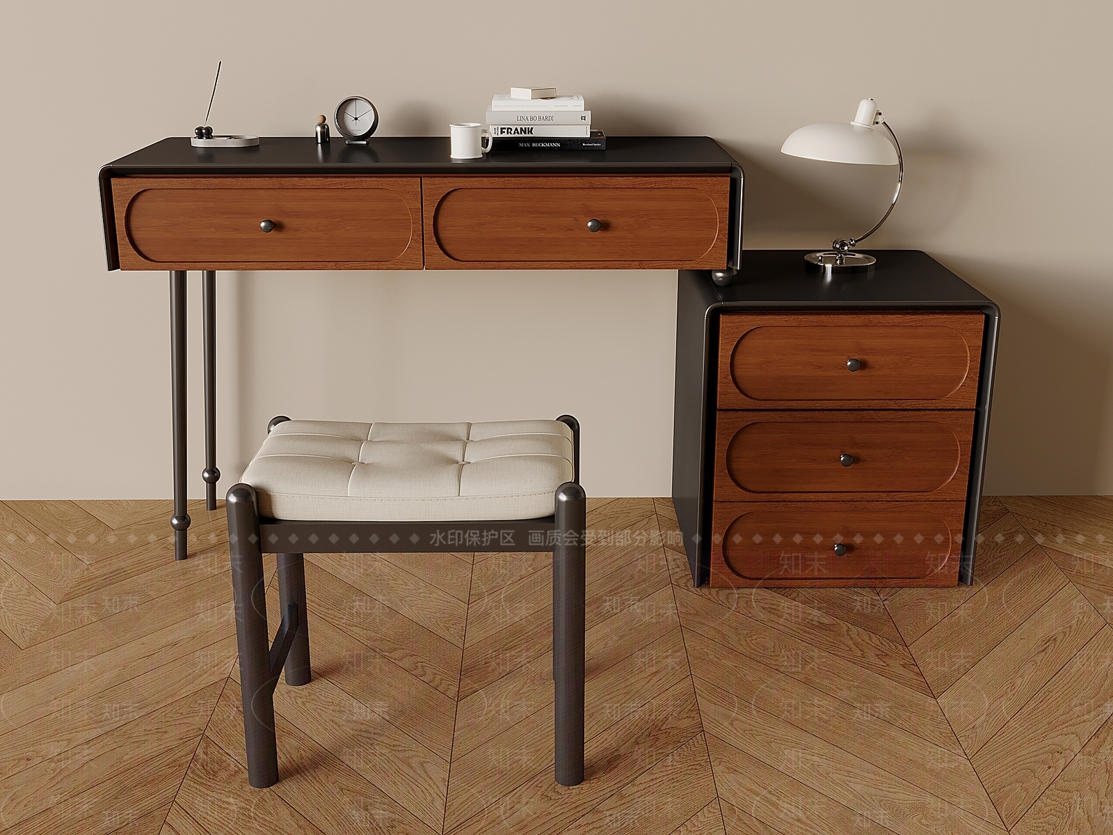 中古风妆台妆凳3D模型下载【ID:1234182118】