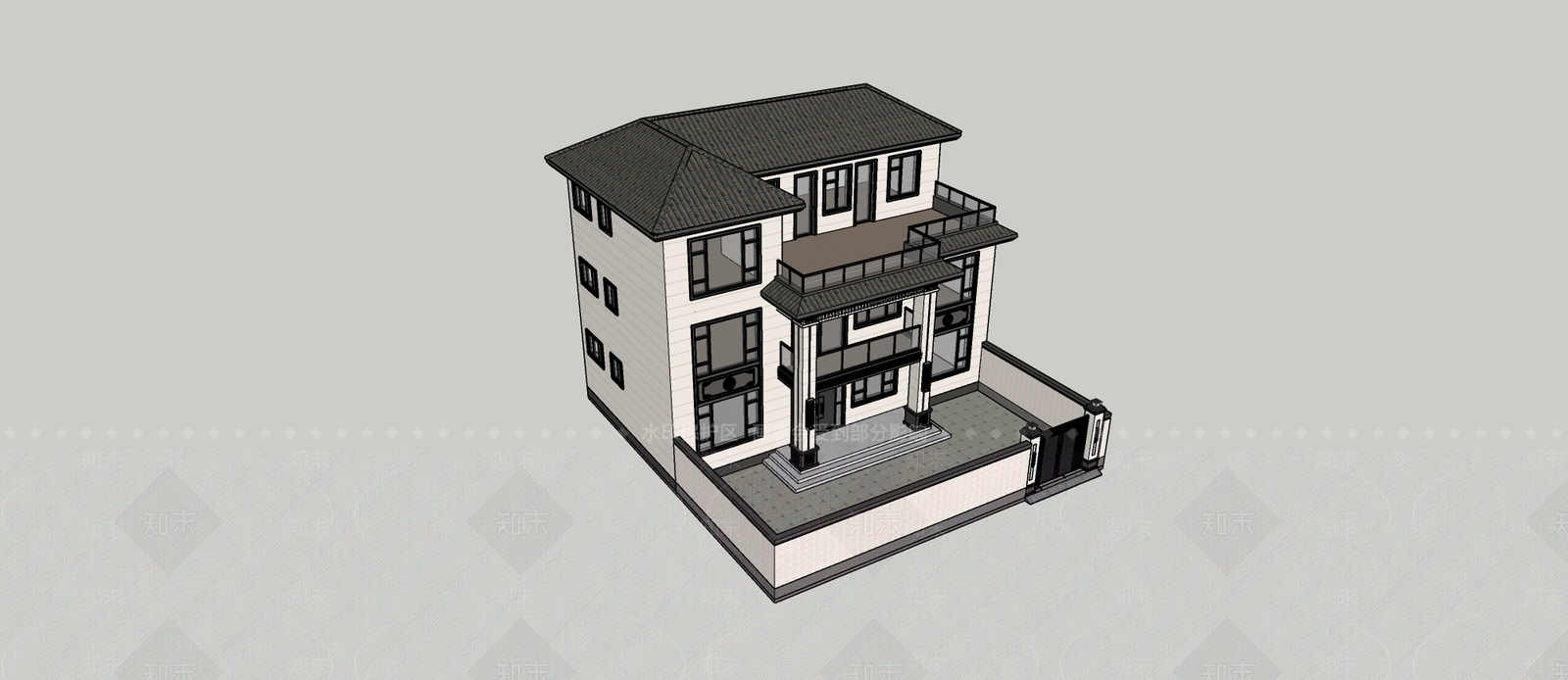 新中式乡村民房SU模型下载【ID:1234185627】