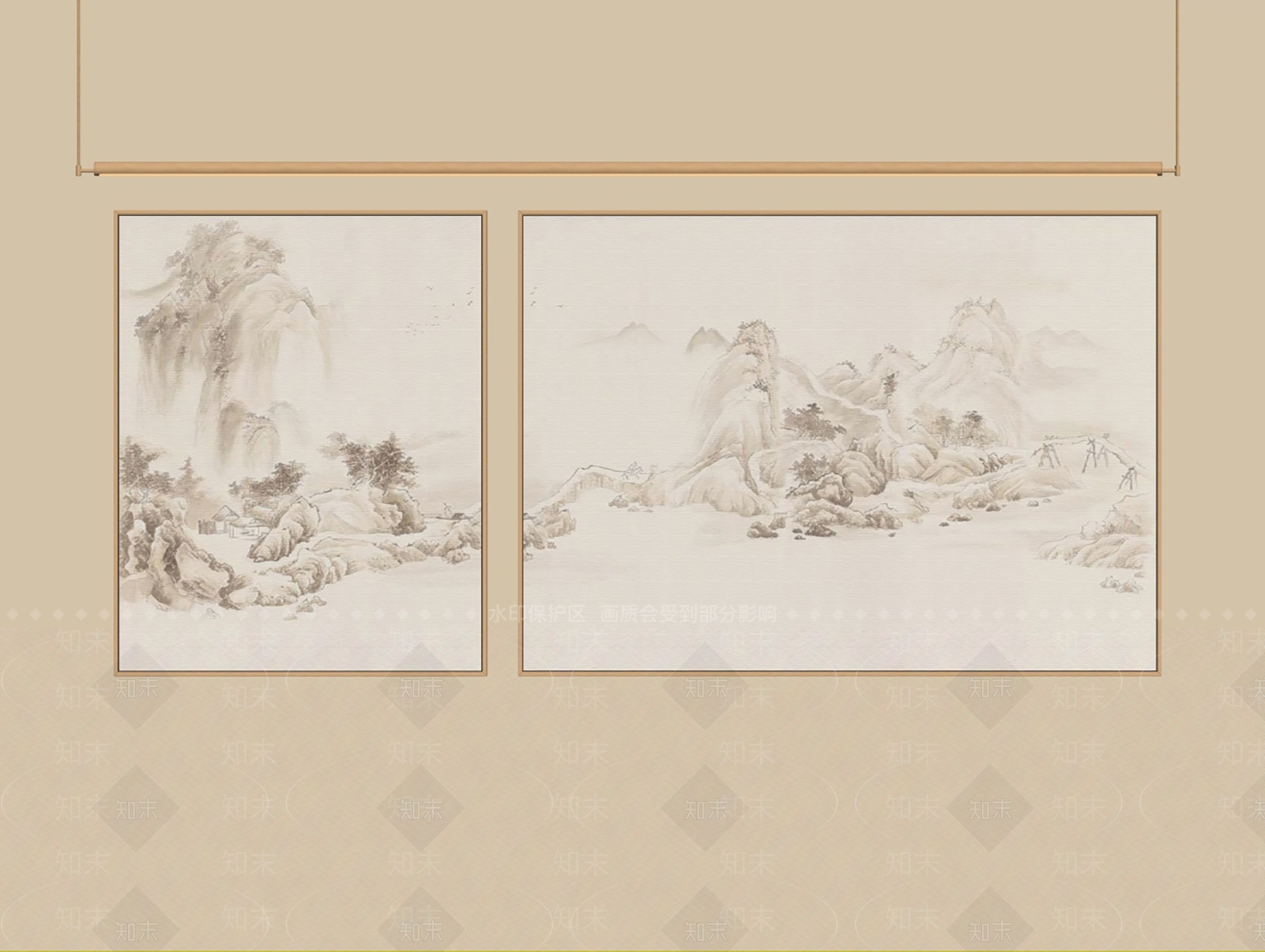 新中式山水画SU模型下载【ID:1234187353】