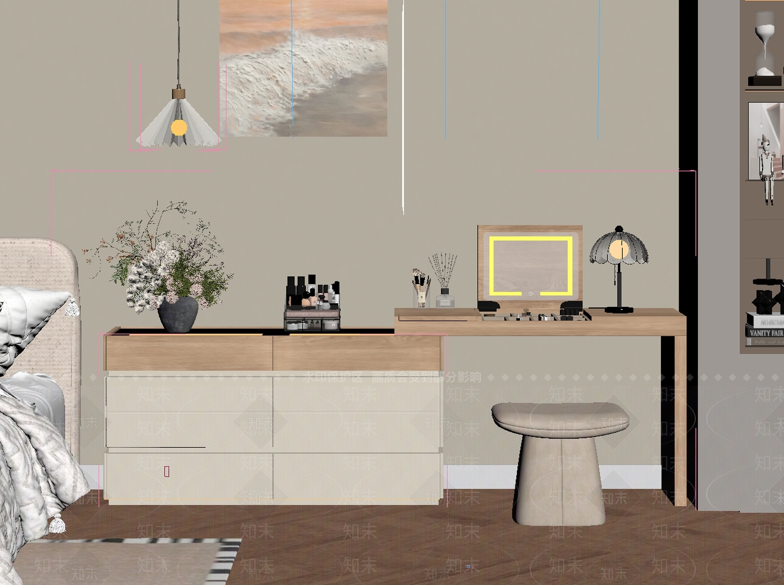 原木风妆台妆凳3D模型下载【ID:1234190150】