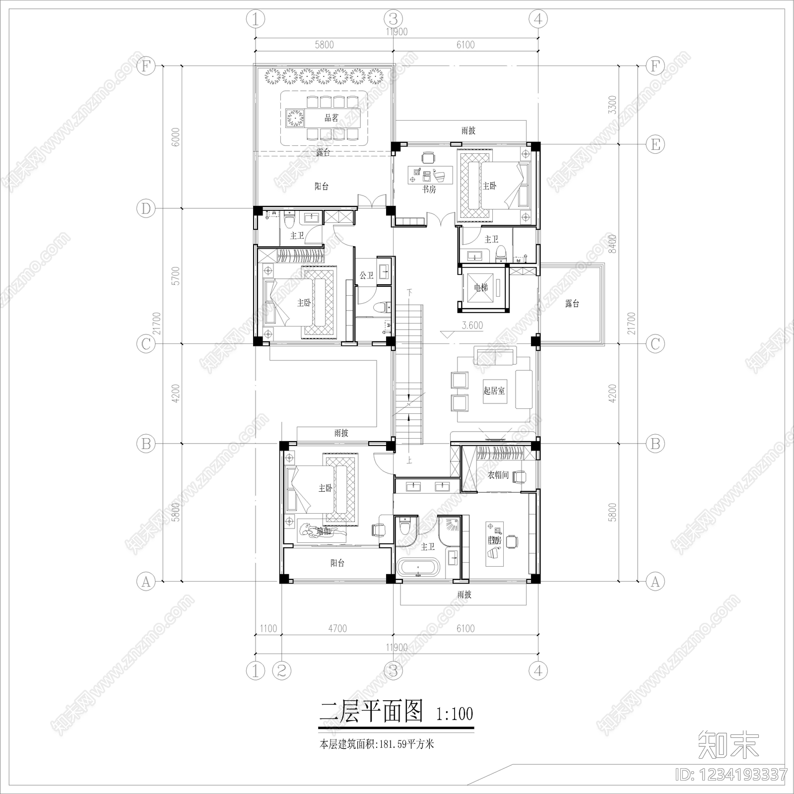 别墅建筑cad施工图下载【ID:1234193337】