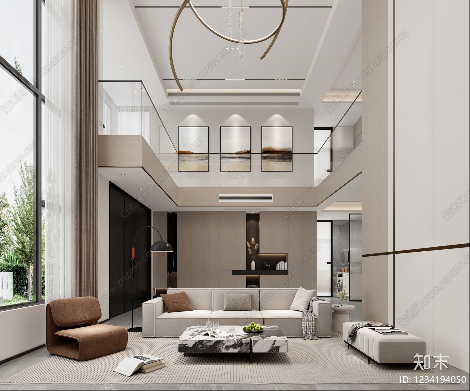 轻奢挑空客厅3D模型下载【ID:1234194050】