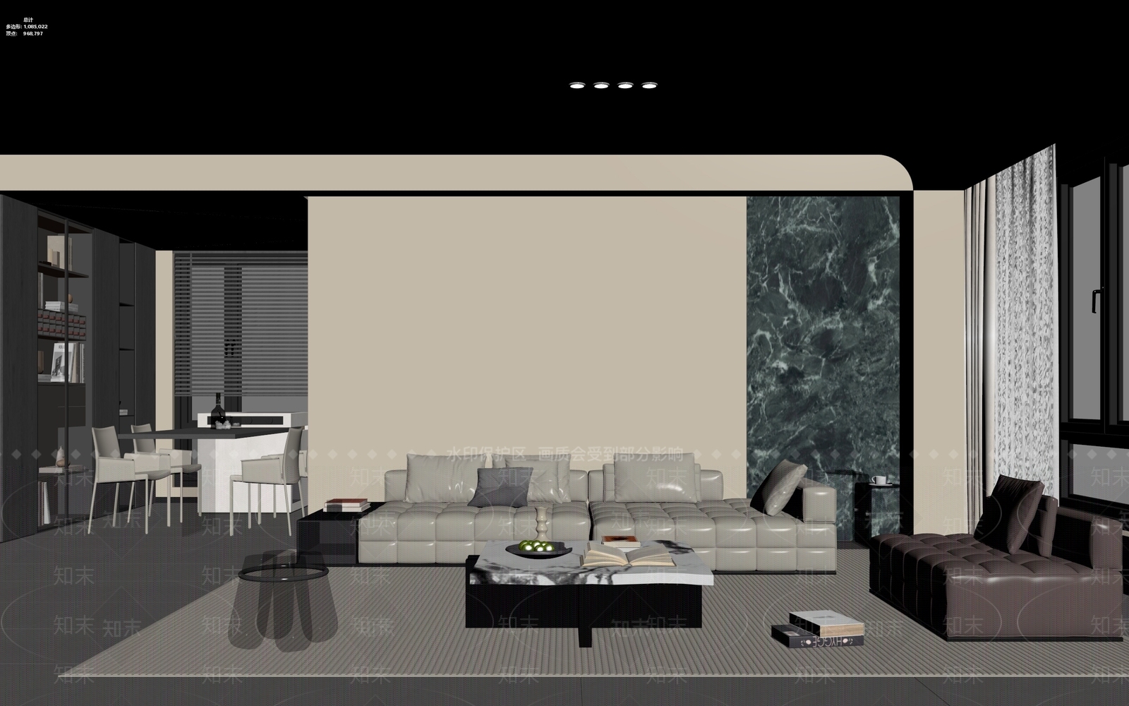 意式极简别墅客餐厅3D模型下载【ID:1234206767】