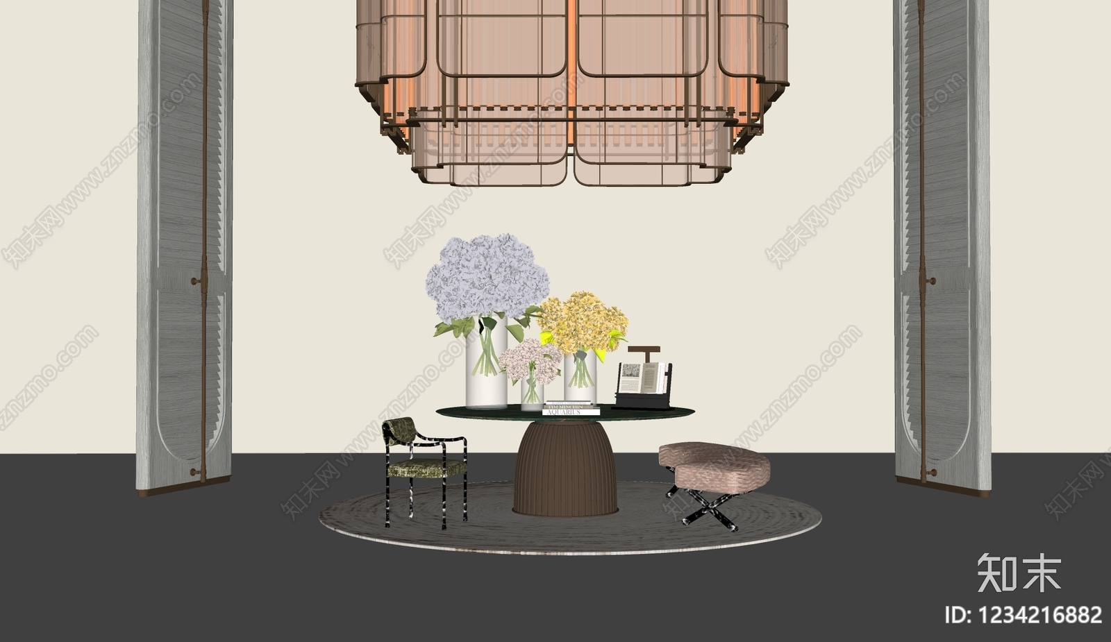 轻奢酒店大堂3D模型下载【ID:1234216882】