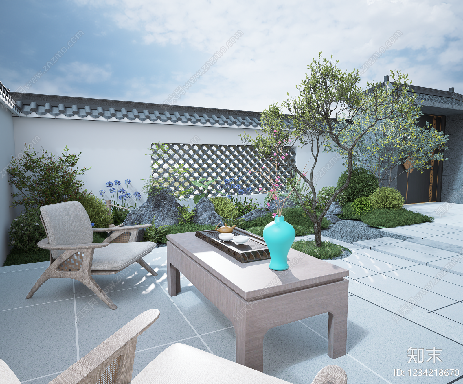 新中式景观乡村庭院SU模型下载【ID:1234218670】