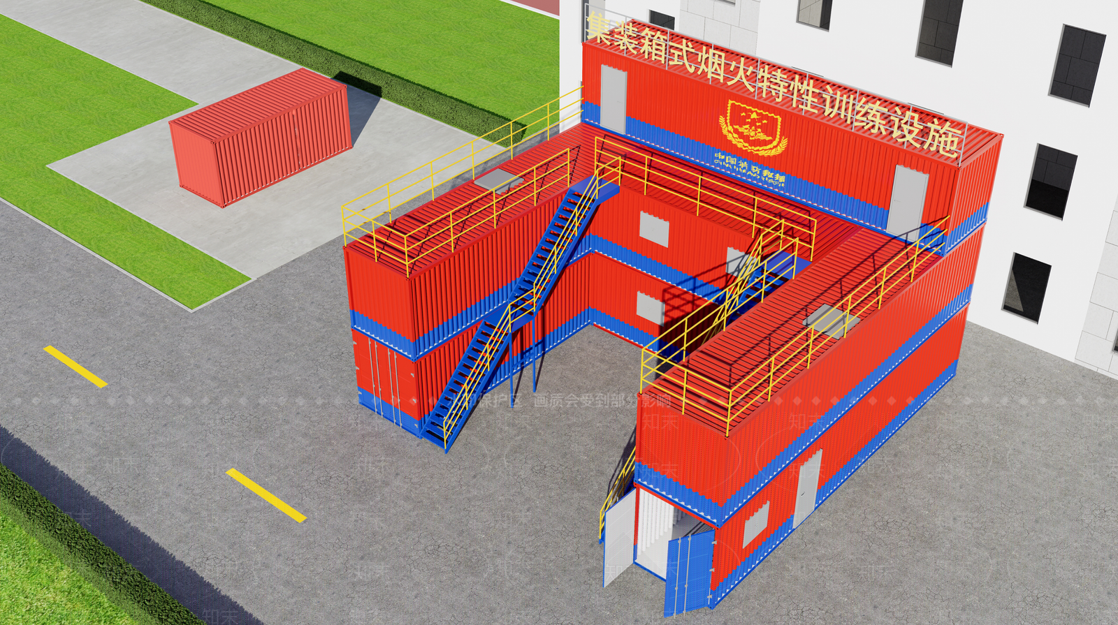 工业风公共建筑3D模型渲染效果图