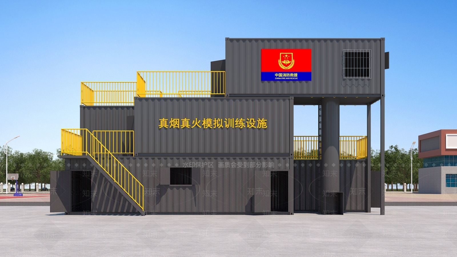 工业风公共建筑3D模型渲染效果图