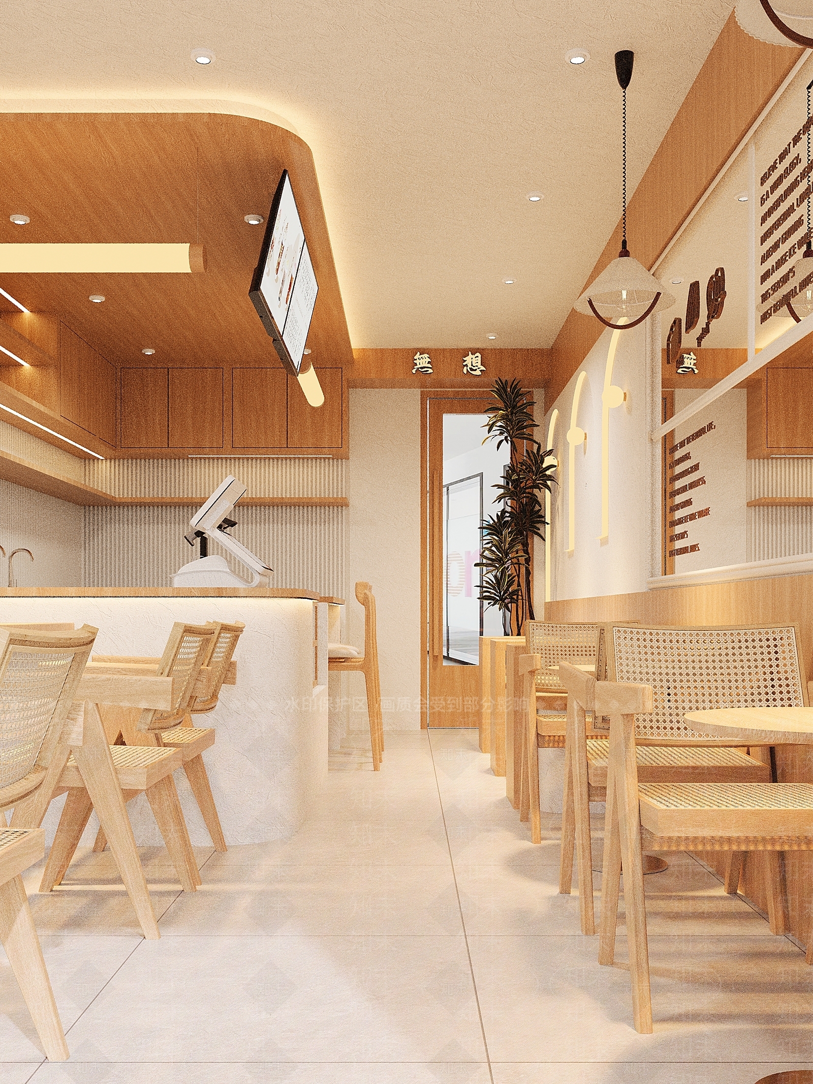 原木风奶茶店3D模型渲染效果图