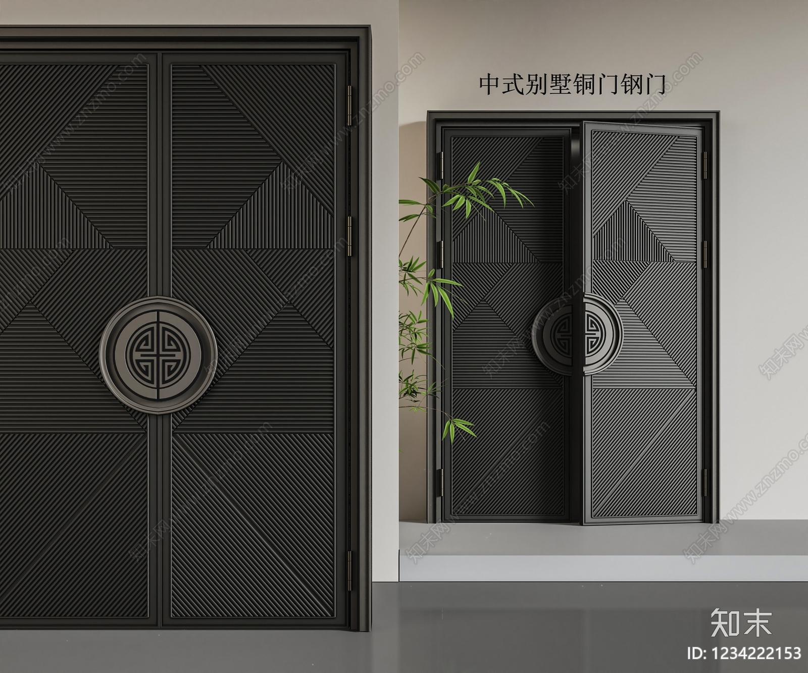 新中式双开门SU模型下载【ID:1234222153】