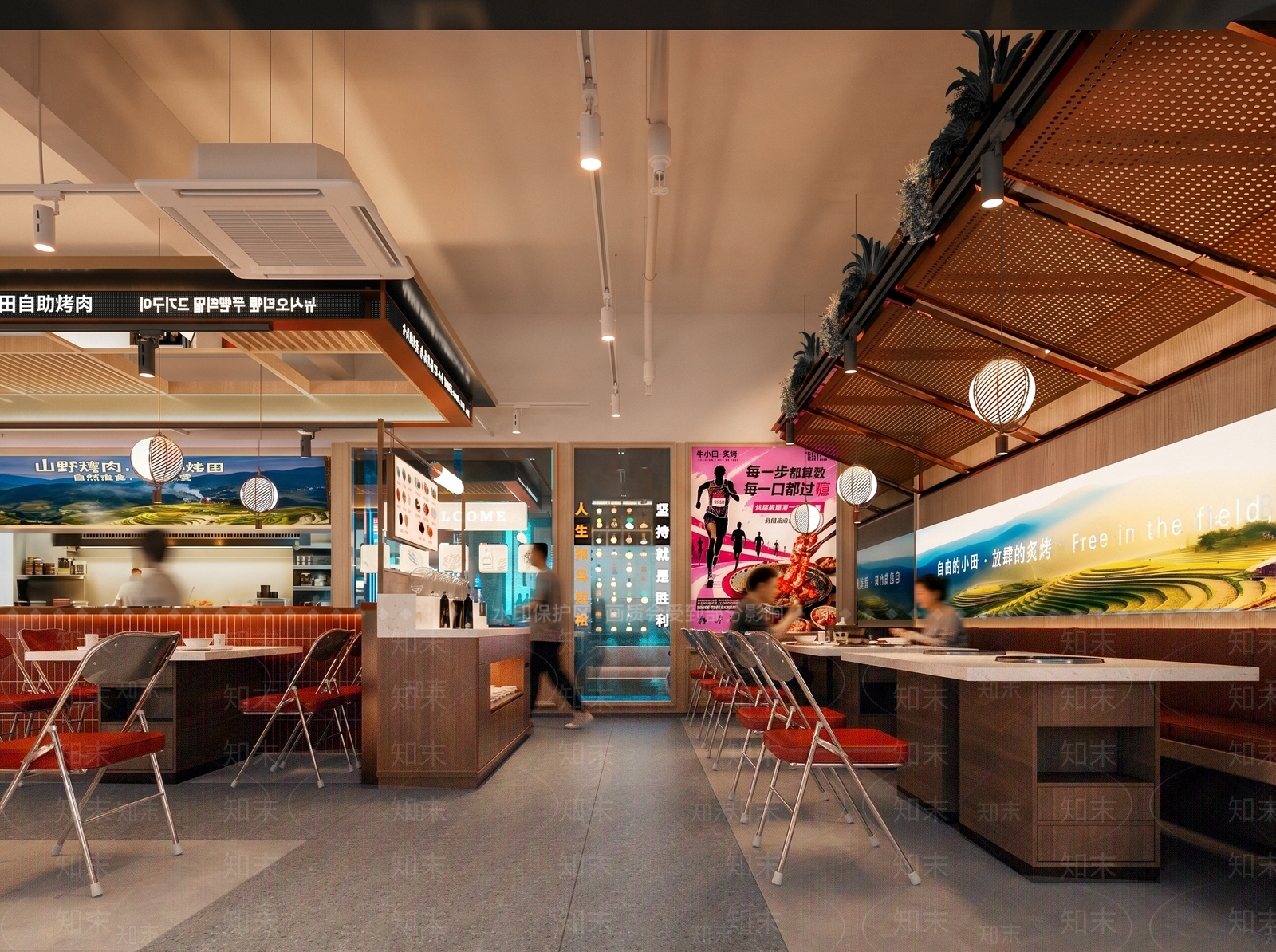 现代烤肉店3D模型渲染效果图