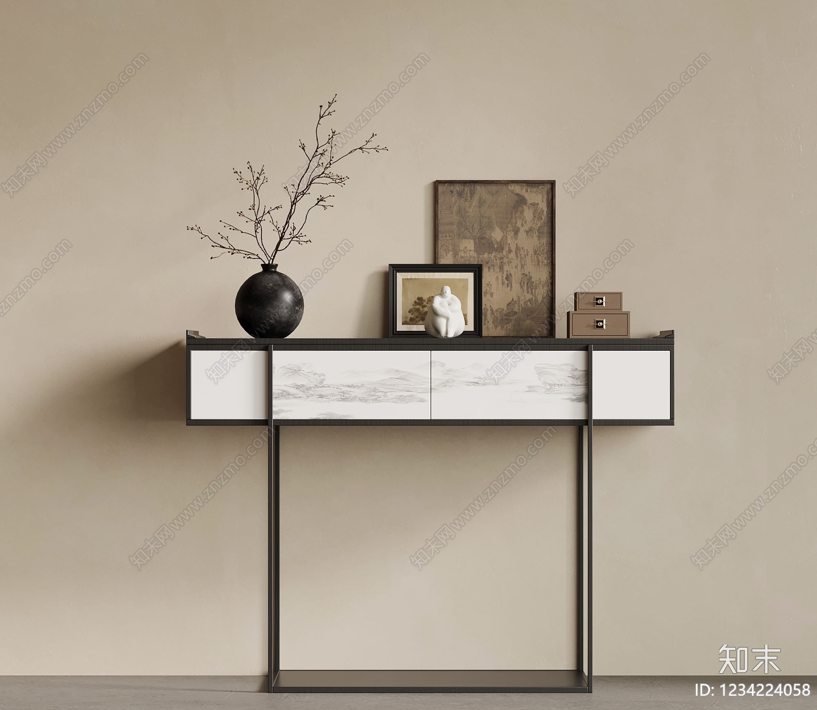 新中式条案SU模型下载【ID:1234224058】