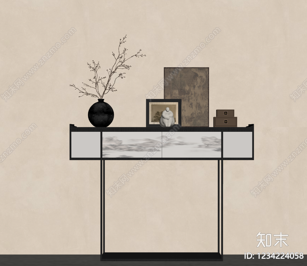 新中式条案SU模型下载【ID:1234224058】