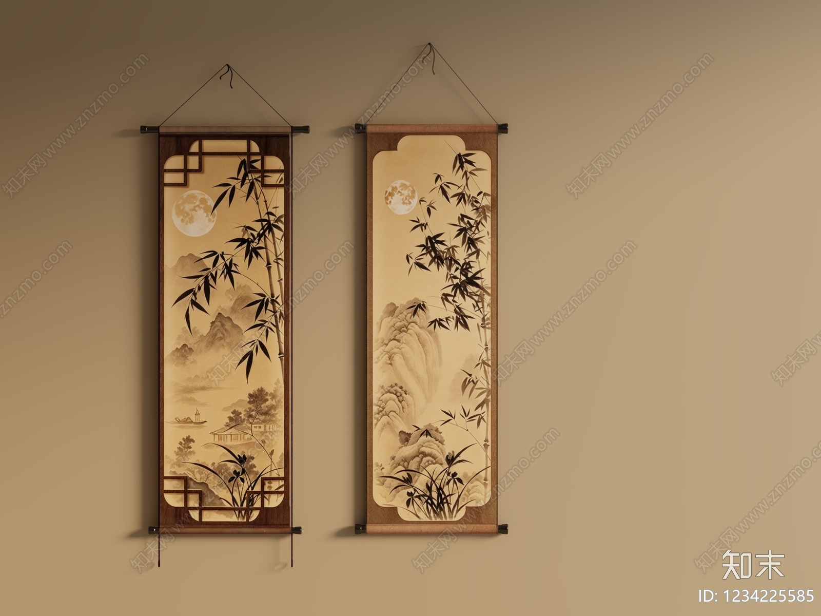 新中式山水画SU模型草图