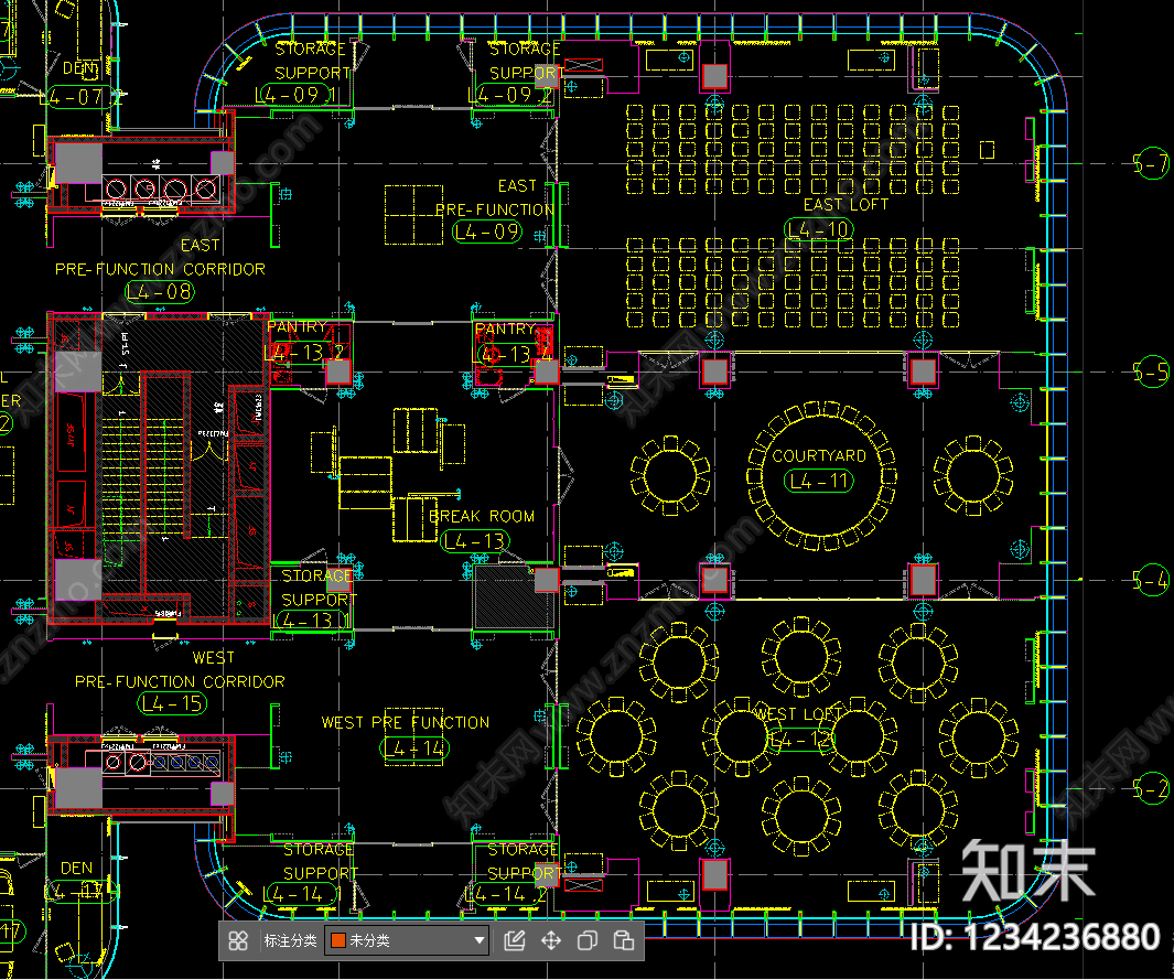 中餐厅cad施工图下载【ID:1234236880】