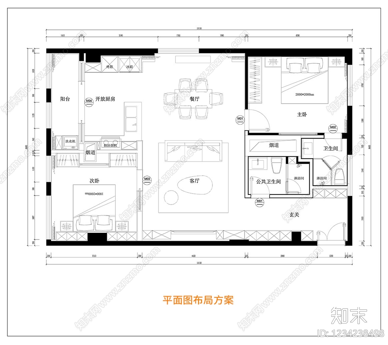大平层cad施工图下载【ID:1234238498】