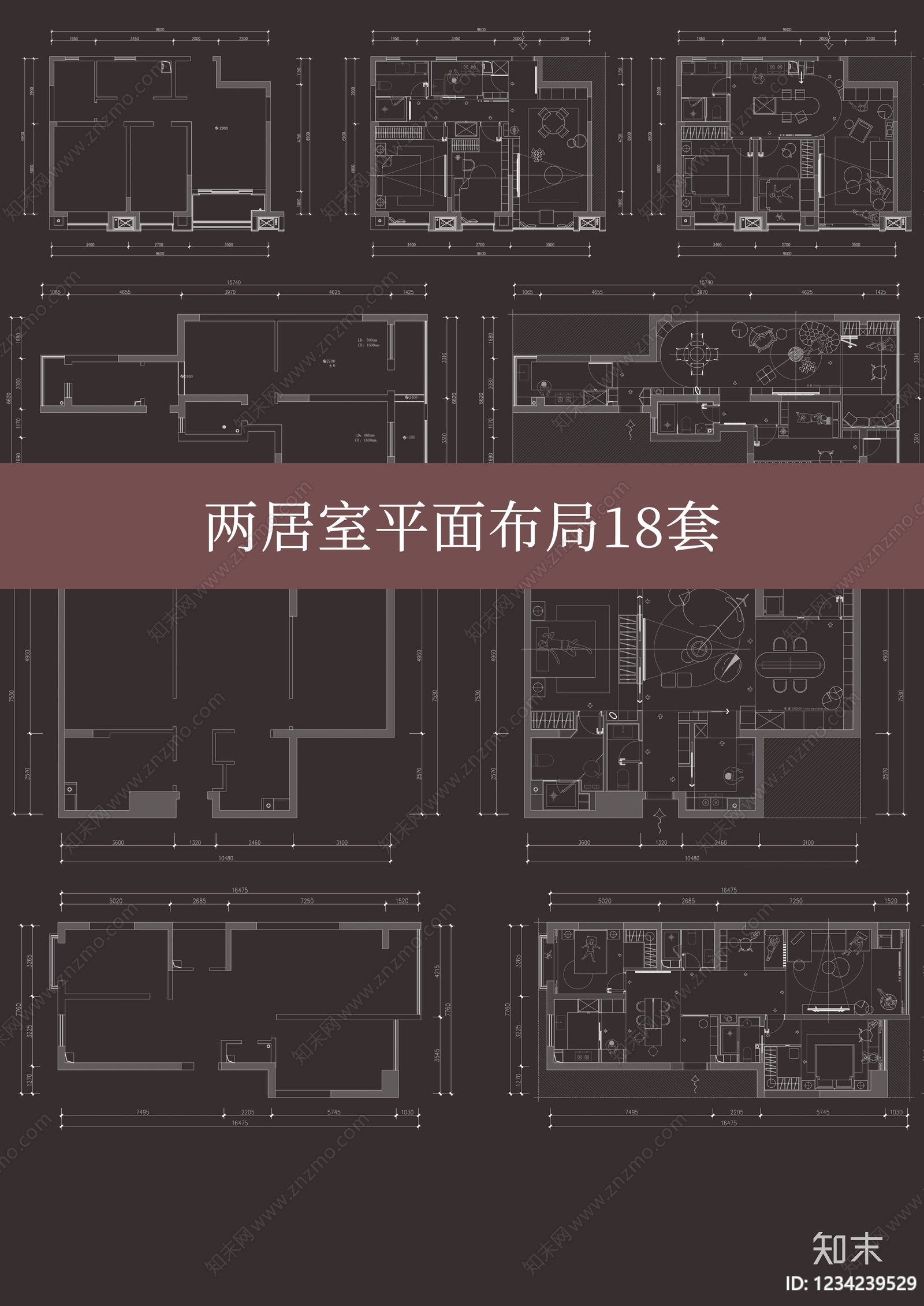 小户型平层cad施工图下载【ID:1234239529】