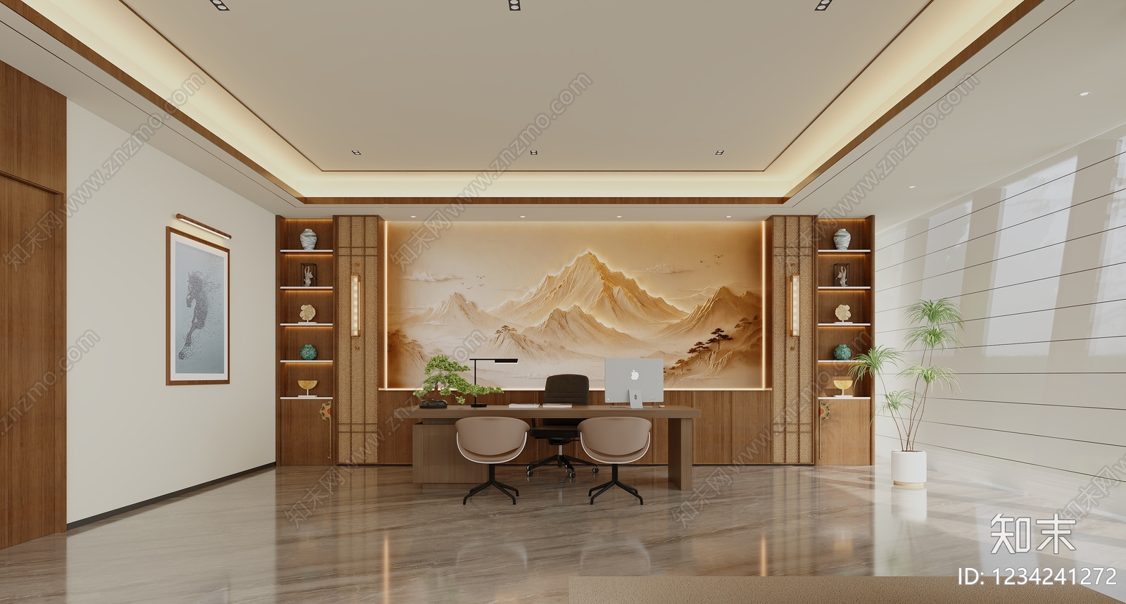 新中式董事长办公室3D模型下载【ID:1234241272】