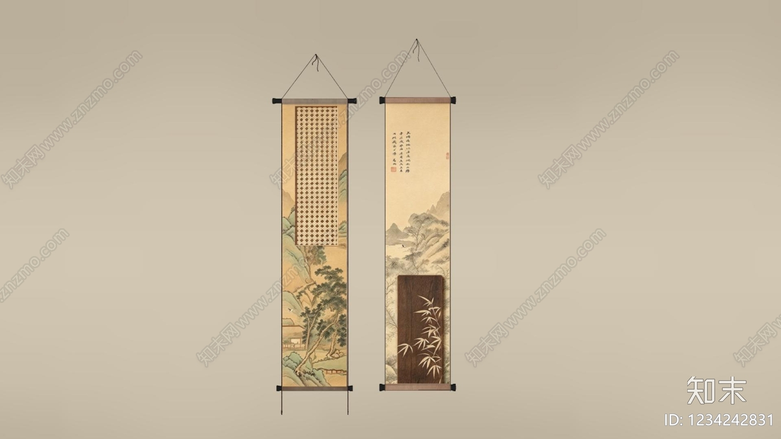 新中式挂画组合SU模型下载【ID:1234242831】