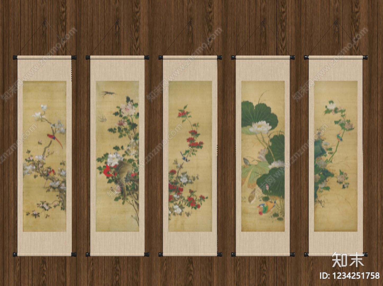 中式挂画组合SU模型下载【ID:1234251758】