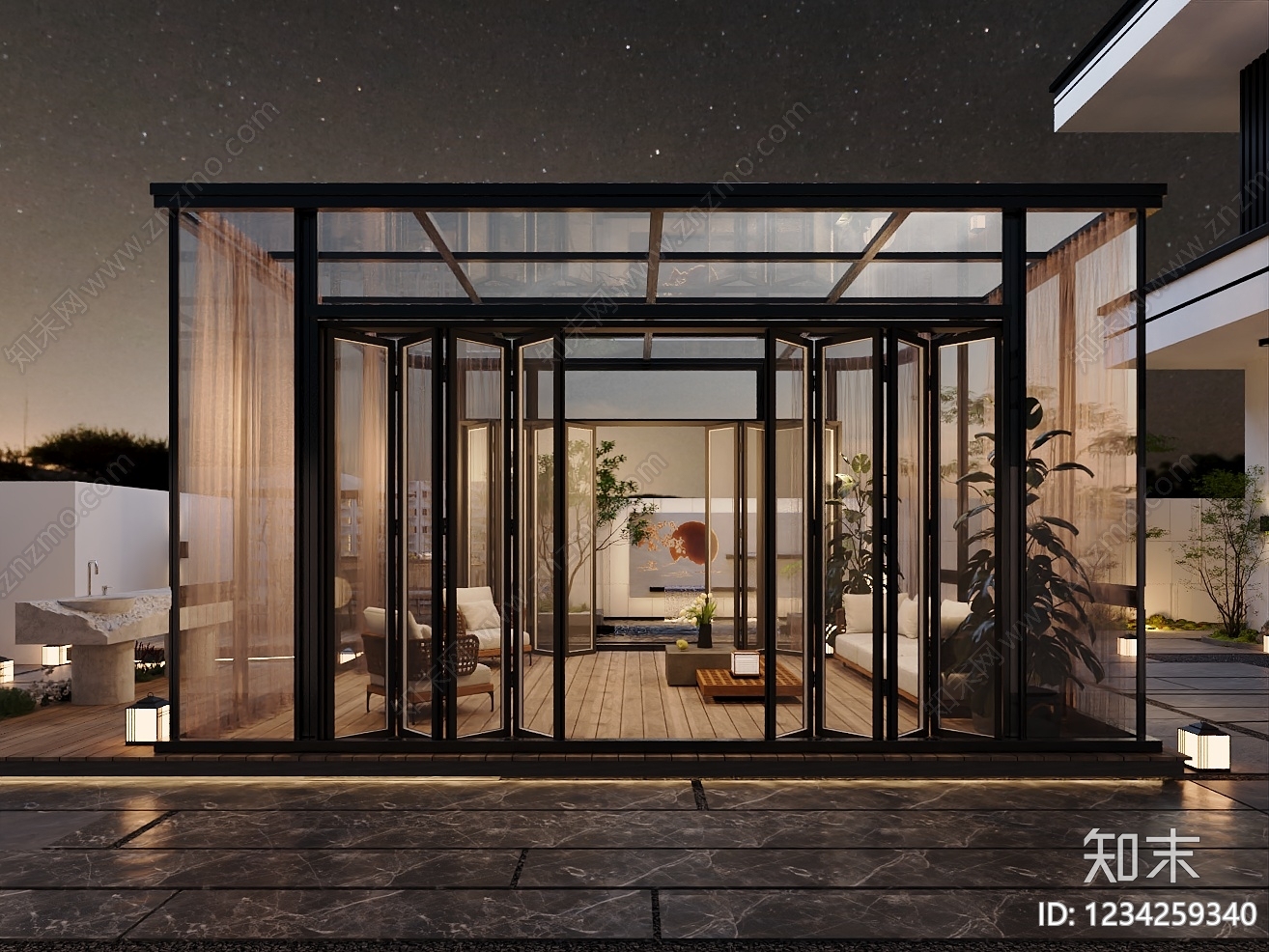新中式庭院3D模型下载【ID:1234259340】