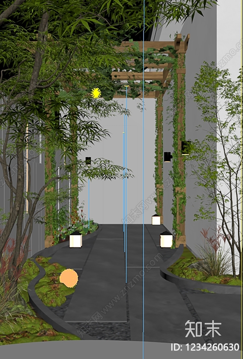新中式景观廊架空间3D模型下载【ID:1234260630】