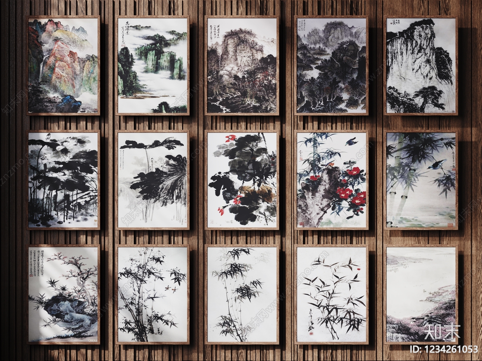 新中式挂画组合SU模型下载【ID:1234261053】